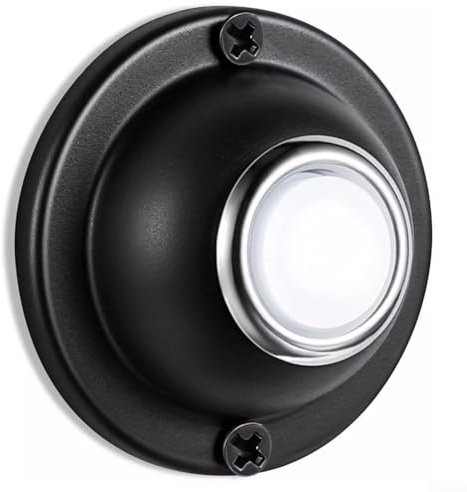 Pulsante per campanello in metallo, pulsante rotondo in metallo con luce a LED e design a parete, facile installazione, nero