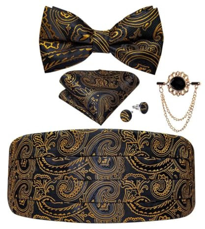 Herren-Smoking-Kummerbund und Fliege, Hochzeit, formell, Abschlussball, Paisleymuster, elastischer Bund, breiter Gürtel, Broschenset, YF3001-XZ0009, Einheitsgröße