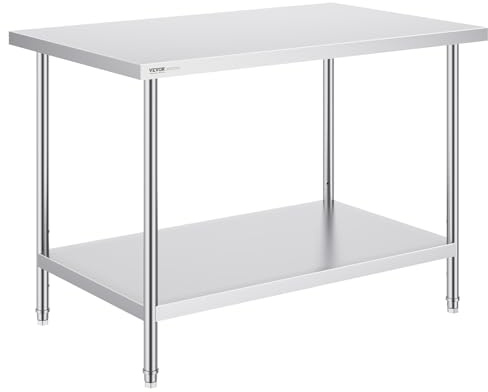 VEVOR Tavolo di Preparazione in Acciaio Inossidabile 762 x 1219 x 864 mm Tavolo da Lavoro in Metallo Resistente, 3 Livelli di Altezza Regolabili, Postazione di Lavoro Commerciale per Cucina Ristorante
