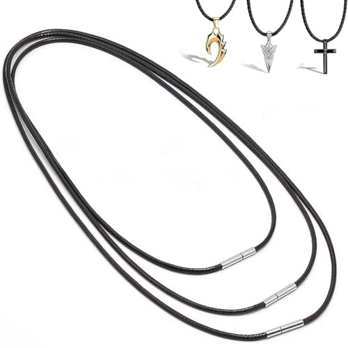 MCSQK Collier Cuir Noir 3mm Bijoux Tour de Cou Homme Femme Enfant - 45/50/55cm