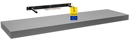 Velano Wandregal - Bücherregal - Schweberegal 3er-Set 79.5x23.5 Grau | Regal Wand - Regalbrett - Küchenregal - Bücherregal Kinder - Deko Wohnzimmer - GewürzregalHolz - Wanddeko Regale Boho Deko
