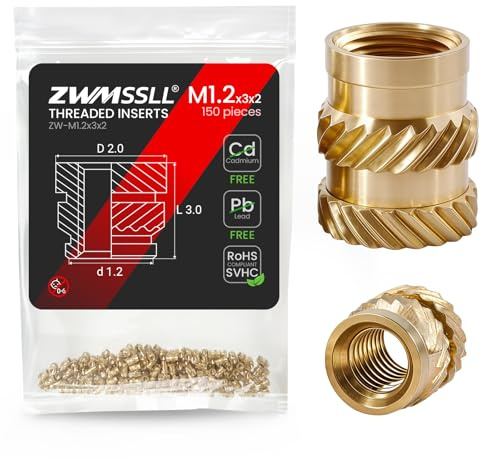 ZWMSSLL M1.2 Heat-Set Gewindeeinsätze, M1.2x3x2mm (150Pieces) Heat Set Einsatz für 3D-Druckkomponenten und Kunststoffteile