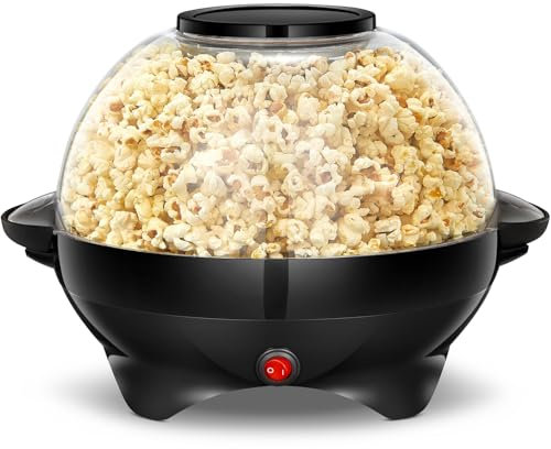 Popcornmaschine, 5.5L Popcorn Maker für Zuhause, Popcorn Machine mit Zucker, Öl, Butter, Antihaftbeschichtung und Abnehmbares Heizfläche, Stille und Schnelle (Black)