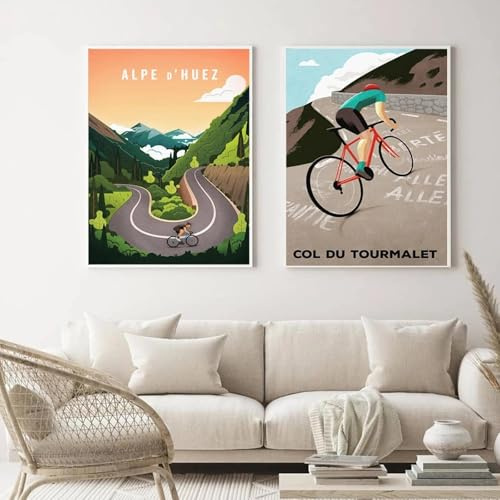 KemneT Abstrakte Radsport-Wand Bilder Berglandschaft im Freien Leinwandbild Vintage-Plakatdruck Wandbild Wohnzimmer Heimdekoration 50 x 70 cm x 2 ungerahmt