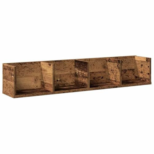 vidaXL cd wall shelf storage/floating shelf - engineered wood - old wood - wall-mounted 100x18x18 cm - 4 compartments