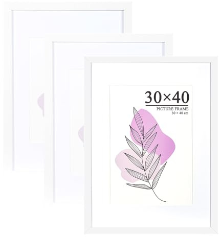 Baoee Bilderrahmen 30×40 cm Weiß, stabiles MDF-Holz Rahmen,3er Set-mit Passepartout 21x30 cm (A4),bruchsicheres Acrylglas zum Aufhängen für Fotos Bilder & Poster