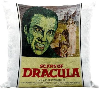 Fabulous Kissen aus Kunstleder, Weiß – Scars of Dracula Altes Filmposter Retro Kinoposter Vintage Horror – 40 x 40 cm – Leder-Touch – Bezug und Kissen inklusive