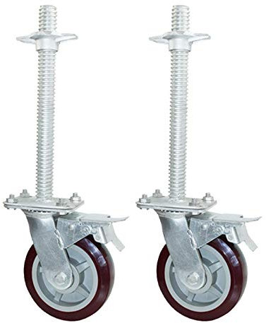 SJKJNK Ruedas para Muebles,Transportadores de Carga Pesada, de Caucho, de Poliuretano, giratorios con Frenos, Carga de 600 kg, andamios/rojo/600 x 34,5 mm