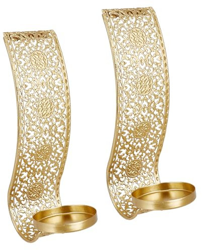 NICENEEDED Lot de 2 Applique Murale à Bougie Bougeoir Mural en Métal pour la Maison Décorations Murales en Appliques Dorées