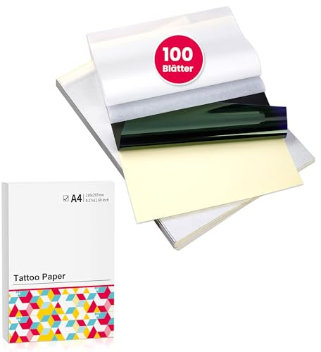 Dcmprin A4 Tattoo Transferpapier - 100 Blätter Zum Drucken und Zeichnen für Tätowierung, Stencil Paper Zubehör