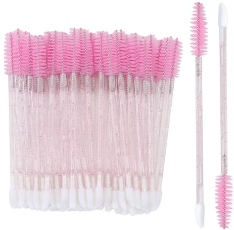 G2PLUS 100pcs Eyelash Brush Lip Brush, Dual Ended Eyelash Extension Brush, Pink Mascara Wands and Lipstick Applicator, Portable Makeup Brush for Eyebrow, Lip Gloss and Lash Extension