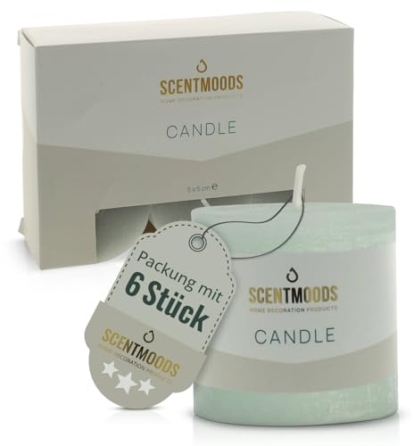 SCENTMOODS Rustik Stumpenkerzen Set - 6 Grüne Kerzen - Lange Brenndauer | Handgefertigte Qualität, Kompakte Größe, Kompakte Größe, ohne Palmöl, Unparfümiert, Vielseitig einsetzbar