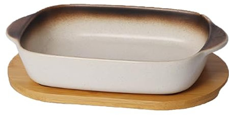 Dxcaicc Platos Rectangulares De Cerámica para Hornear con Bandeja, Plato para Lasaña, Plato Japonés, Varios Estilos Disponibles, Bandeja para Asar, Tazón para Arroz,White Brown with Tray