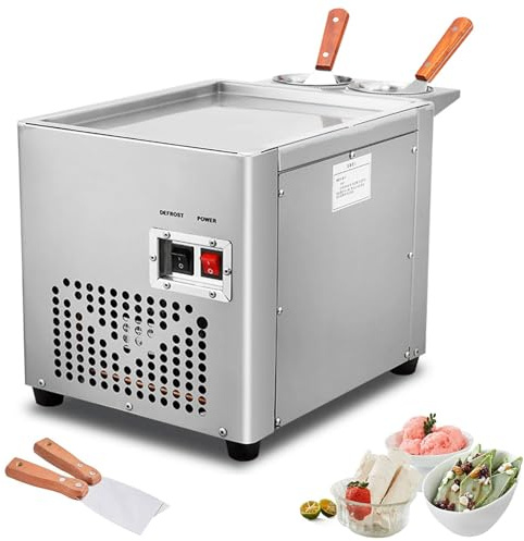 HNBYLMM Electric Ice Cream Roll Maker, Commercial Fried Ice Cream Roll Machine, Rolled Ice Cream Machine with Compressor, Stainless Steel Stir-Fried Ice Pan, for Making Ice Cream, Fro-zen Yogurt