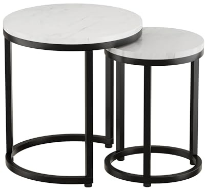 SIGNAL MEBLE, HOLA, Couchtisch 2er Set, Kleiner Couchtisch, Beistelltisch Rund, 45/32 cm Durchmesser, 48/42 cm Höhe, Robuste Metallkonstruktion, Laminiert platt