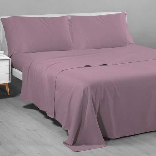 Riad Arredo Completo Letto Tinta Unita 100% Cotone Italiano Morbido Mano Percalle - Set Lenzuola Delicate Artigianale Made in Italy (Ciclamino, Matrimoniale Standard)