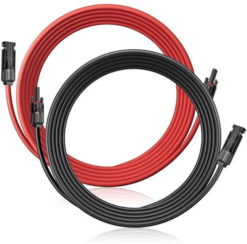 Solarkabel 4/6mm²/ Verlängerung 1M/2M/3M/4M/5M/6M/8M/10M/15M/20M – UV-beständig, TUV, VDE Zertifiziert, mit Solarsteckern, für Photovoltaikanlagen (Rot/Schwarz)(4mm²2M) (6mm²/20m)