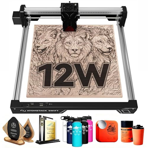 ATOMSTACK 12W Laser graviermaschine, Gravurfläche 300 × 300 mm, Swift 12 W Serie Laserschneider, 0,01 mm hochpräzise Laser Cutter für Holz und dunkles Acryl, Leder (Schwarz, Swift 12W)