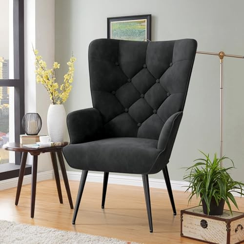Hawthyhome eleganter Sessel polsterstuhl Ohnzimmer Sessel Schminktisch Stuhl mit Metall Beinen fürs Wohnzimmer/Schlafzimmer Bis 150 KG belastbar Schwarz