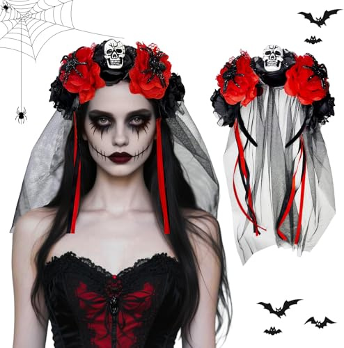 Shyllin Haarreif Halloween, Schleier Tag der Toten, Halloween Kopfbedeckung, Geeignet für Rollenspiele, Weihnachten, Neujahr, Maskerade, Themenparty