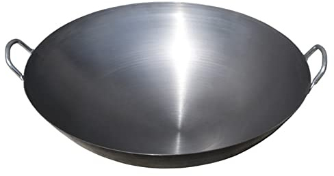 YHEIANJ Wok in Ferro martellato a Mano Tradizionale Cinese, Wok a Fondo Tondo da 13 Pollici con 2 Manici ad Anello per Cucina, casa, Ristorante, Wok di Grande capacità, 38 cm,38cm