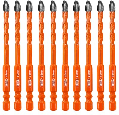 BGTEC Juego de Brocas de Carburo de Tungsteno - 10 Piezas 6mm Juego de Brocas Profesional para Madera, Plástico, Ladrillo, Cerámica, Vidrio, Hormigón y Mármol