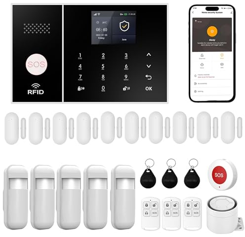 XUK Système d’Alarme sans Fil 4G/WiFi,Alarme Sécurité Intelligente avec Capteurs Porte/Fenêtre,Compatible Alexa/Google Home,24 Alarme avec Sirène,10 Capteurs de Fenêtre et de Porte, 3 Télécommande