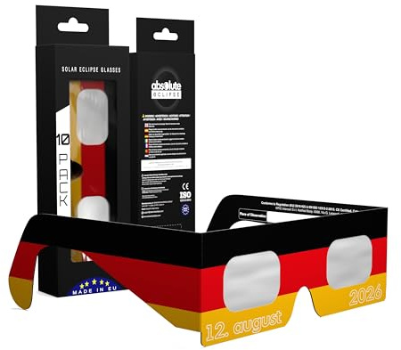Gafas Eclipse Solar Homologadas ISO 12312-2 CE EPI | Lentes para Eclipse Solar | Fabricante Europeo Reconocido AAS | Eclipse Total España 2026 | DE | Pack de 10
