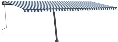 Standmarkise Manuell Einziehbar 600x300 cm - Pulverbeschichtetes Aluminium, 100% Polyestergewebe mit PU-Beschichtung - Blau/Weiß für Terrasse und Garten