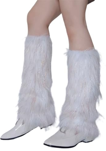 YCBMINGCAN Fell Stulpen Damen Bunt & Flauschig, Lange Plüsch Beinwärmer im 90er Jahre & Y2K Stil, Leg Warmers als Kostüm Zubehör für Party, Festival, Fasching & Karneval