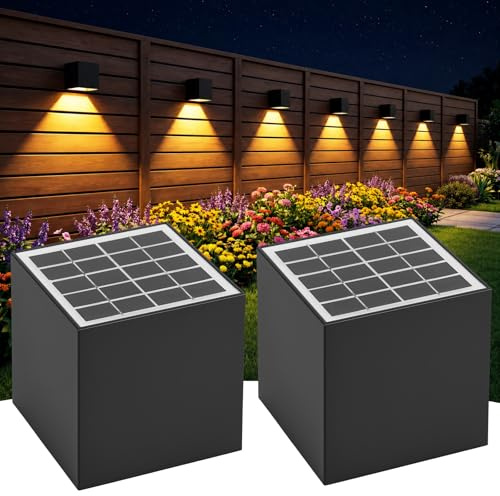 Wowlela Solar Wandleuchte Aussen, 2 Stück Solarlampen für Außen Garten mit 2 Modi, IP65 Wasserdichte Solar Zaunleuchten für Außen, Solar Wandleuchten für Außen,Garten,Zaun,Terrasse,Deck,Stufen,Treppen