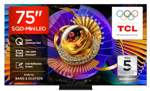 TCL 75C7L-UK 75 Inch SQD-Mini LED TV, 4K HDR 3000 nits and 1,352 dimming zones, Google TV, Dolby Vision & Atmos, Audio by Bang & Olufsen, 144Hz, Apple AirPlay 2 & Alexa (2026 New Model)