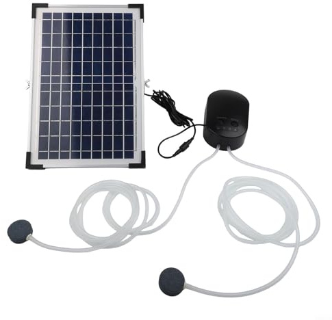 Aeratore solare per laghetto da 15 W con batteria di riserva da 4400 mAh, 3 modalità di alta/resistenza/intermittente, 2 pietre d'aria, volume di bolle da 3 l/min, per acquario, laghetto, idroponica