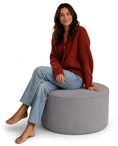 DreamRoots Cord Hocker Ø59x39 cm - Bequemer Fußhocker & Sitzwürfel, vielseitig als Sitzgelegenheit, Beistelltisch & Bodenkissen, Rund, Dunkelgrau