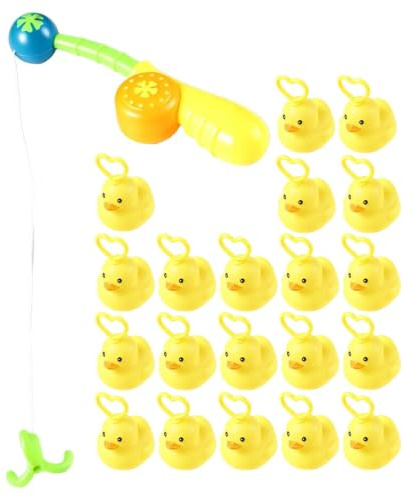 Juego de pesca, 21 piezas de de baño con caña y 20 patos, acuático educativo, grandes patos flotantes para niños pequeños, en la piscina, regalo de habilidades motoras