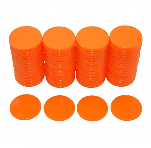 Smartdealspro 25 mm undurchsichtiger Kunststoff-Lernzähler, Mini-Poker-Chips, Spielsteine mit Aufbewahrungsbox (Orange / Rot)