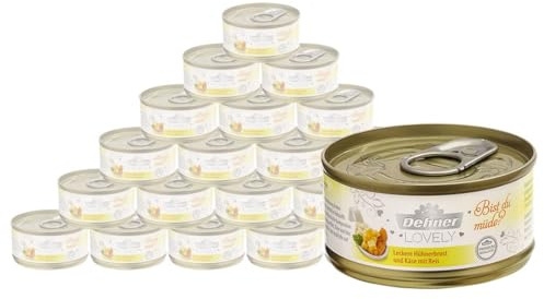 Dehner premium härlig kattfoder vuxen, kompletteringsfoder, kycklingbröst och ost med ris, 24 x 70 g (1 680 g)
