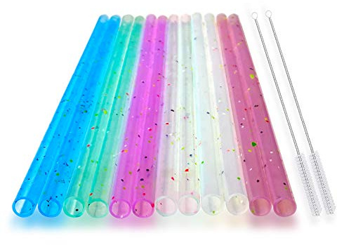 Reusable Silicone Drinking Straws, 12 Pcs Eco Friendly Silicone Straws 2 cleaning Brushes,for 30oz and 20oz Tumblers, Rtic,Yeti, Ozark, (Two-tone Dot, 10 inches)