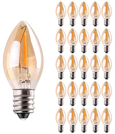 Sphoon C7 LED Nignt Light Bulb,Classical Edison Style E12 Candle Base, 0.5 Watt LED Filament Bulb, Sign Light Replacement Bulb,5 Watts Equivalent, Ultra Warm White 2200K Amber Glass 25PCS