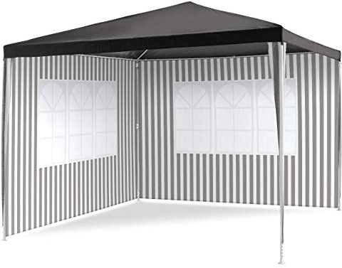 Nexos Pavillon 3x3 m in PE Plane 100g/m² + 2 Seitenteile mit Fenster Partyzelt Gartenzelt Sonnenschutz Stahlgestell Eventzelt Farbe wählbar (Anthrazit)