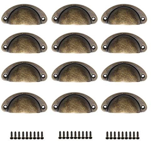 WJUAN 12 Pezzi Maniglia a Conchiglia Maniglie per Cassetti Maniglie per Mobili Maniglie Antiche Vintage Mezzo Cerchio con Vite Retrò, per Cassettiera Accessori