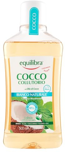 Equilibra Zahnhygiene, Kokosnuss, natürlich, weiß, Mundwasser auf Basis von Kokosöl, schützt vor Karies und Zahnstein, hilft, natürliches Weiß, schützt vor Bakterien, 500 ml