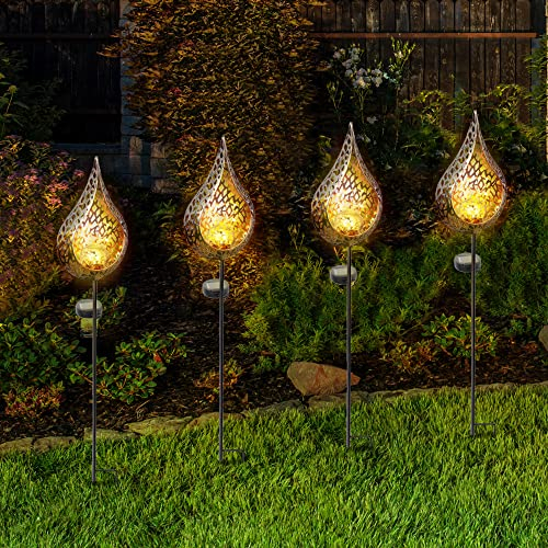 wuuhoo® LED Solar Gartenfackel Daria, wetterfeste Solarlampe aus Metall für den Garten, dekorative Gartenbeleuchtung mit Dämmerungssensoren, Gartenlampe, Außenlampe 4 Stk.