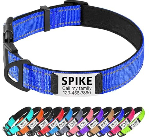 TagME Hundehalsband personalisiert, Reflektierendes gepolstertes Nylon Hundehalsband für extra große Hunde mit Namen und Telefonnummer