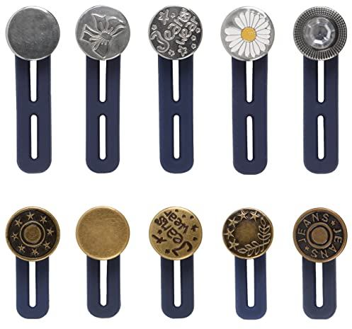 10 Stück Hosenbunderweiterung Knopf Taille Extender Elastischen Metall Knopf Jeans Einziehbare Knöpfe für Jeans Röcke Hosen, Blau