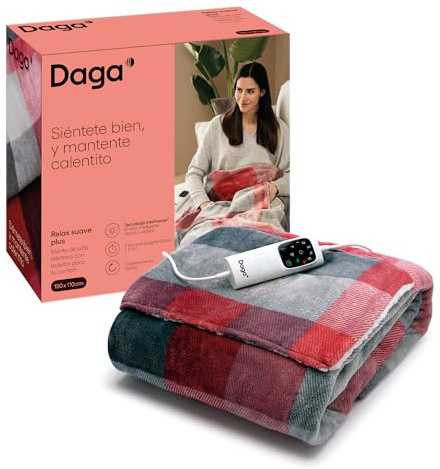 DAGA Manta térmica eléctrica de Sofá Relax Suave Plus, Tecnología Intellisense, Tejido Ultrasuave y Grandes Bolsillos, Multi-Temporizador, 6 Niveles de Temperatura, 150x110 cm
