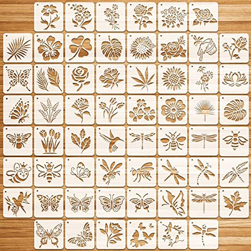 OOTSR 60 Stück Schablonen Wandgestaltung Set, Zeichnung Malschablonen DIY Schablonen der Biene Schmetterling Libelle Blume, Vorlagen für Scrapbooking Holz Möbel Leinwand Deko