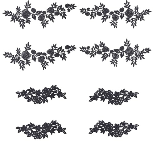 WEBEEDY 4 Stück Spitzenapplikation Blume Spitze Stickerei Ausschnitt Patch Applikation Schwarze Spitzenborte Kragen für DIY Craft Nähkostüm Kunst Handwerk Projekte