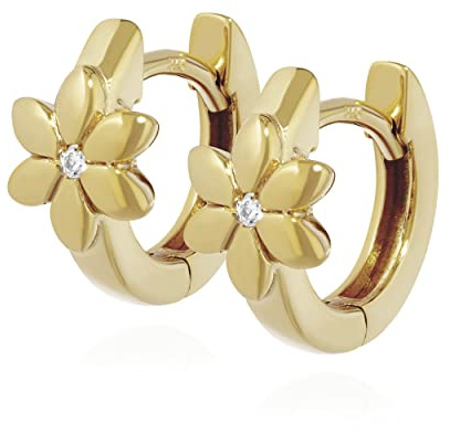 NKlaus Paar oder Einzel Blume Klappcreolen 333 Gelb Gold 8 Karat glanz 12mm Zirkonia weiß Ohrringe
