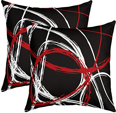 2er Set Kissenbezüge Moderne Kunst Kissenbezüge 40x40cm Geometrie Kreis Dekokissen für Home Dekor Kissenhülle Kissenbezug Umkehrbar Geometrische Streifen Linien Schwarz Weiß Rot Wurf Dekokissen